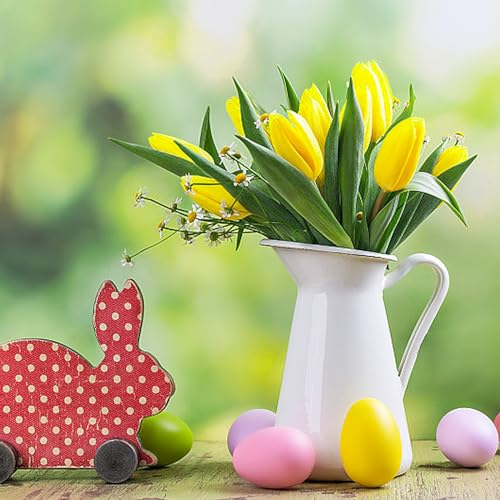 28pcs Yellow Flowers Artificial Tulip Stems Real Feel PU Tulips for Easter Spring Wreath Wedding Bouquet Centerpiece Floral Arrangement Cemetery Table Décor 13" Tall - color: Yellow
