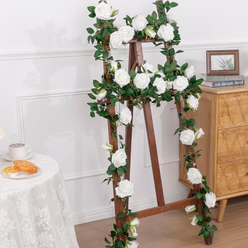 U'Artlines 5 Pack Artificial White Rose Vines Floral Garlands Total 32.5 Ft Fake Vine Silk Flower Garland for Indoor Outdoor Home Wedding Arch Garden Wall Decoration - color: White, size: Set of 5