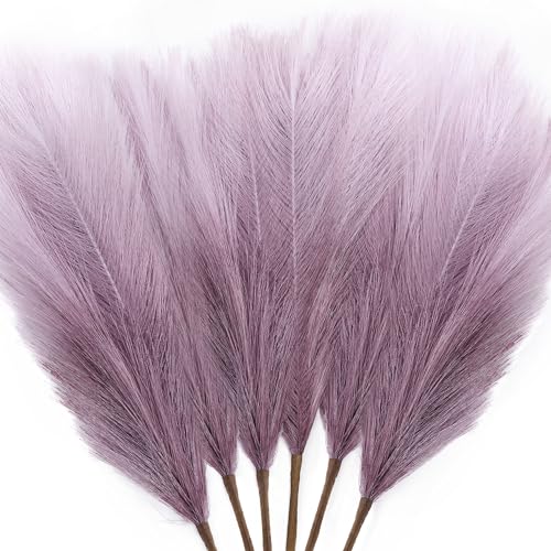 6 PCS Faux Pampas Grass Arrangement - 18"/45cm Artificial Fluffy Pompous Grass Stems for Boho Chic Home and Wedding Decor (Light Purple Gradient) - color: C1- Light Purple Gradient