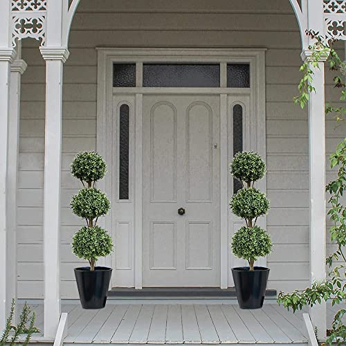 Damomo Artificial Topiary Ball Tree Outdoor, 4.6ft Fake Topiaries Triple Ball Trees(1 Pieces) Faux Boxwood Plants Potted Green Decorative Indoor or Garden（56inch） - size: 4ft 8in