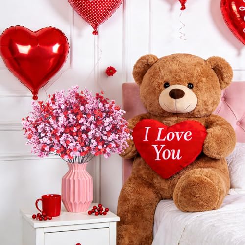 Uieke 30 Pcs Valentine’s Day Artificial Baby’s Breath Flowers, Red Pink Faux Gypsophila Bouquets Real Touch Silk Fake Flowers for Romantic Wedding, Anniversary, Party, Home Table Centerpiece Décor - color: Red and Pink, size: 30PCS