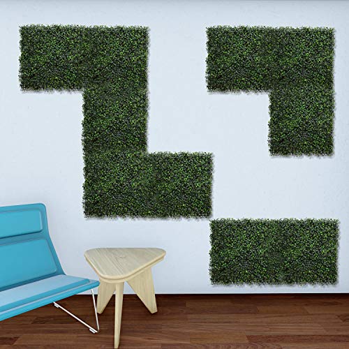 E&K 6Pcs 20" x 20" Artificial Grass Wall Panels, Faux Boxwood Greenery Backdrop Decor, UV Protected Privacy Hedge Screen for Indoor Outdoor (Boxwood - Milan - Dark) - color: Boxwood - Milan - Dark