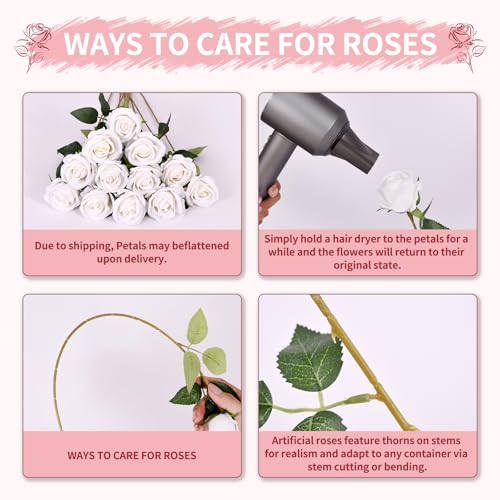 102 PCS White Roses Artificial Flowers, Fake White Roses Bouquet,White Artificial Silk Roses with Stems for DIY Wedding Flowers Decoration, Valentines Day Mothers Day, Bridal Bouquet Roses - color: White, size: 102 Pcs