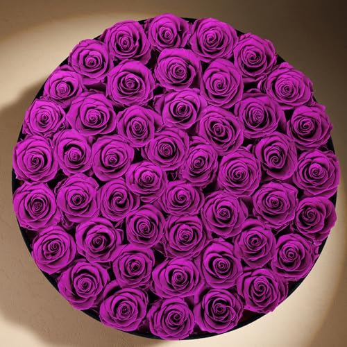 Prifroti 47 Flowers in a Luxury Suede Box, Birthday Gifts for Women, Preserved Flowers, Mothers Day Roses Gift for Mom, Bossy Pink - color: Bossy Pink, size: 47 Roses