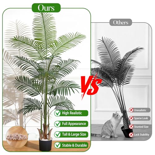 Yastouay 6 FT Artificial Plants Indoor, Tall Plant Palm Tree with Weighted Planter, Tropical Fake Tree with Realistic Leaves & Trunks for Home Office Living Room Bedroom Indoor Outdoor Decor - color: Light Green, size: 6 Ft
