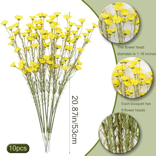 CITYES 10 Pcs Artificial Wildflowers with Stems Bulk Silk Spring Flowers 21 Inch Fake Forsythia Branches Yellow Faux Wildflowers Floral Arrangements for Home Decor Indoor Outdoor Wedding Centerpieces - color: Yellow