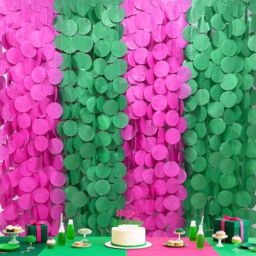205 Ft Hot Pink and Green Party Decorations Circle Dot Backdrop Garland Tissue Paper Polka Dots Hanging Streamer for Witches Theme Birthday Baby Shower Bachelorette Wedding Engagement Party Supplies - color: Green Hot Pink