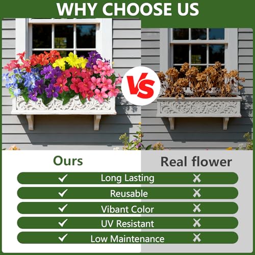 Homsunny Artificial Flowers for Outdoor, Fake Silk Flowers UV Resistant, Realistic Faux Plants Flowers for Front Door Porch Planter Patio Yard Garden Spring Decor - color: Red+red+yellow+purple+pink+blue