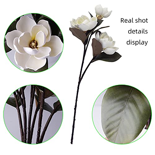 MINYULUA 3Pcs Artificial Magnolia Flowers - 29.5" Long White Magnolia Stem Flower, Faux Wedding Flower Bouquet Vase Floral Arrangement for Table Centerpiece Wedding Holidays Party Home Decor - color: White