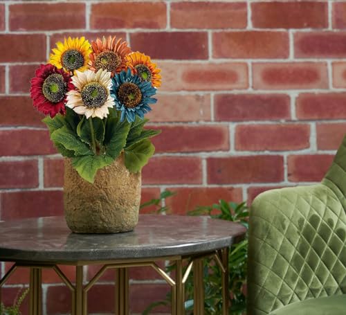6pcs Artificial Sunflowers Six Colors Fake Sunflowers Bouquet Vintage Fake Silk Sunflowers Large Sunflowers Decor for Wedding Party Garden Home Hotel Office - color: Multi Color