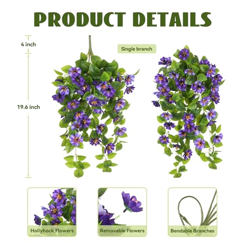 Hrobek Fake Artificial Flowers Hanging for Outdoors Decor, 2 Bundles UV Resistant Faux Silk Flowers for Planters Porch Patio Window Yard Balcony Fence Decoration - color: Purple, Light Purple-1