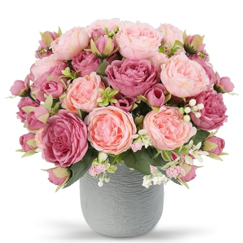 Artificial Peonies Silk Flowers, Faux Peony Bouquet 8PCS Florals Arrangements Decor for Farmhouse Home Boho Wedding Table Centerpiece, Fake Plastic Flowers Bulk for Vase Decoration (New MixPink, 8PCS) - color: New Mix Pink, size: 8PCS