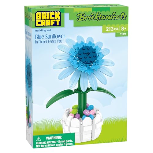 Brickcraft Bricktanicals Blue Sunflower in Picket Fence Pot Brick Building Set, 213 Piece Botanical Flower Model, Ages 8 Plus, Collectible Easter Display Set, Spring Gift for Kids and Adults - style: Blue Sunflower Spring