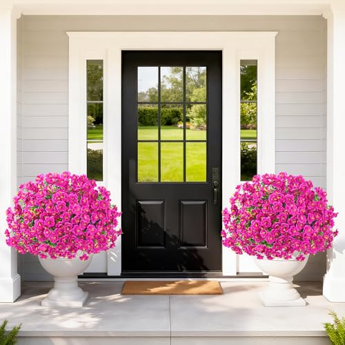 MARTINE MALL 24 Bundles Look Real Artificial Flowers for Outdoors, Realistic Fake Outdoor Flowers, UV Resistant Silk Flowers for Outside Faux Flowers Plants for Outdoor planters Porch, Fushia - color: Fushia, size: 24 Bundles