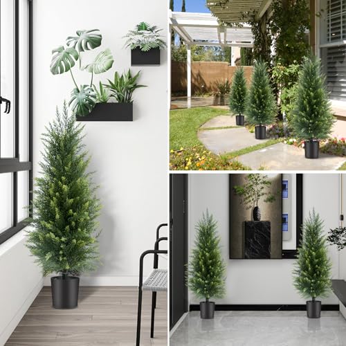 3 ft Artificial Cedar Topiary Trees Set of 2 Front Porch | Compact 3FT, Realistic Faux Cedar, Stable Base, No Watering Needed, for Porch Patio Garden Entryway Home Office - color: Green, size: 3FT