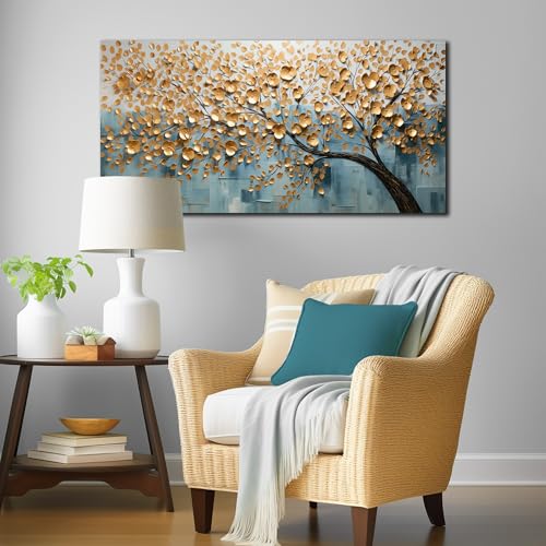 Tree Painting Wall Pictures for Living Room Gold Canvas Wall Art for Bedroom Ready to Hang 20 x 40 Inch - color: Gold, size: 40"L x 20"W