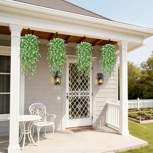 12 Pcs Artificial Hanging Flowers White Hanging Plants Fake Trailing Plant for Outdoor Faux Eucalyptus Greenery Realistic UV Resistant Wall Garden Front Porch Home Indoor Decor - color: White-12pcs