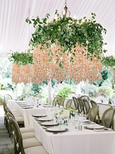 2PCS Champagne Wisteria Hanging Flowers, 2.95ft Wisteria Garland with 5 Branches Realistic Silk Hanging Flowers for Decoration, Wedding Arch, Party Backdrop, and Home Wall Decor - color: Champagne