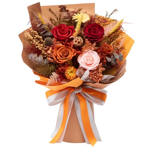 Bessol Flowers for Delivery Preserved Flower Bouquet Forever Fresh Flowers Birthday Gifts for Women Mom Anniversary Red Real Rose Gifts for Grandma Wife Girlfriend Sister Her from Daughter - color: Fall Preserved Flower Bouquet, size: Large