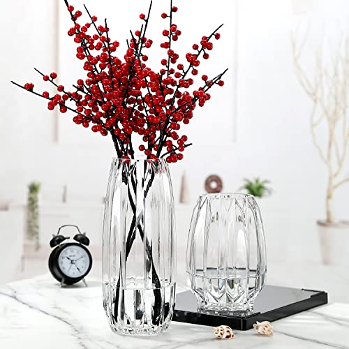 Modern Ribbed Glass Vase for Flowers, Candles and Decorative Accents - Black, Grey, Amber, Clear and Colored Tall/Short Vase for Centerpieces and Home Table Decor (Clear, H-11.8inch) - color: Clear, size: H-11.8inch