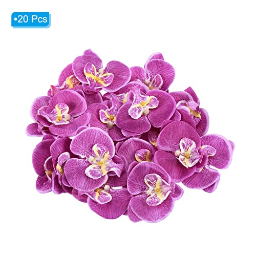 PATIKIL 7cm/2.8" Artificial Orchid Flower Heads, 20 Pack Silk Phalaenopsis Fake Butterfly Orchid Heads for Wedding Floral Bouquet Decor DIY Craft Making, Dark Purple - color: Dark Purple, size: 2.8"