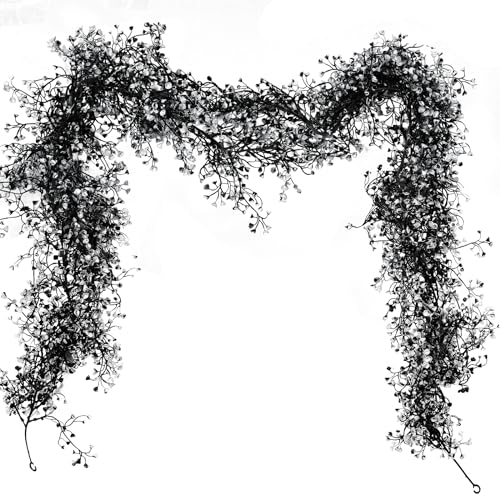 RECUTMS Artificial Hanging Plants Fake Vines Garland Faux Ferns Plant Greenery Ivy Garlands 2Pcs 5.6Ft for Halloween Thanksgiving Party Outdoor Indoor Garden Decor(Black White) - color: Black White-garland