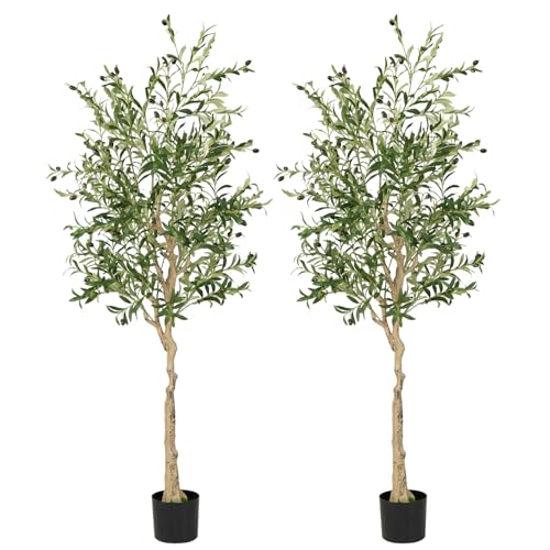 2 Pack 6FT Artificial Olive Tree with Lifelike Fruits for Indoor Outdoor Décor - size: 6ft-2pack