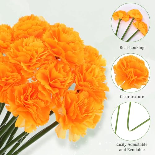 12 Pack 5 ft Artificial Marigold Flowers Hanging Garland Decorations Orange Marigold from Ceiling Dangling Faux Floral Vine Strings with Hook for Wall Autumn Party Day of the Dead Decor - color: Orange Color