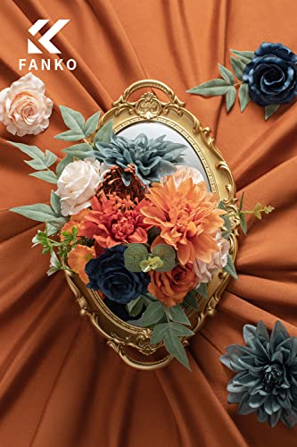 FANKO Artificial Flowers for DIY Bouquet, Faux Flowers Combo Orange Navy Blush Gray, Realistic Fake Flowers for Vase, Floral Arrangement, Centerpieces, Wedding, Home Decor, Party Decoration - color: Passionate Burnt Orange