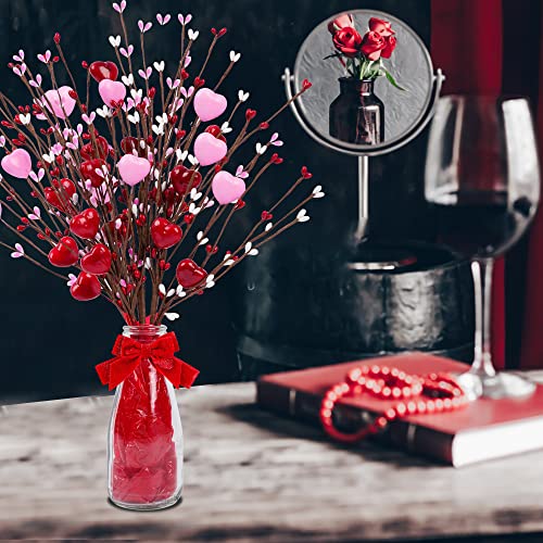 Valentine’s Day Gifts, Artificial Red Berry Flower Stems Heart Shaped Berry Picks 4 Pcs for Valentine’s Day, Mother’s Day Chrismas, Wedding, Propose(NO VASE) - color: Pink and Red