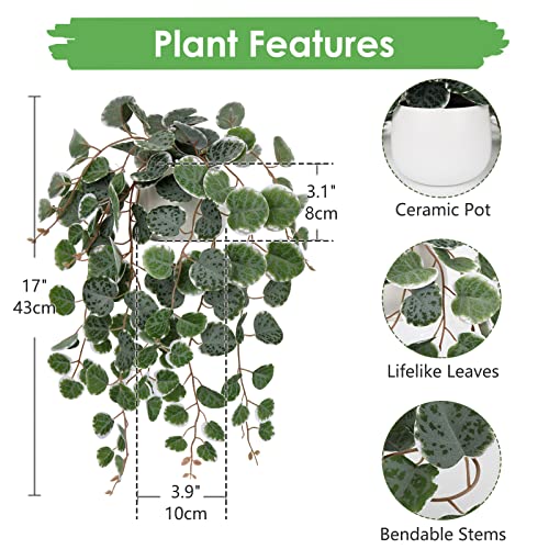 Briful Fake Plants Indoor 16'' Artificial String of Hearts Plants with Ceramic Pot Faux Draping Vine Plants for Home Bathroom Table Shelf Office Hotel Decor - color: Green