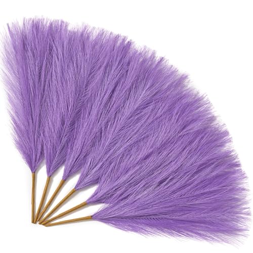 Serwalin 6PCS Pampas Grass Decor, 17.7Inch Purple Artificial Pampas Grass Fluffy Fake Pompas Vase Filler Flower Arrangement for Home Wedding Decor - color: A Purple, size: 17 Inch 6 Pcs