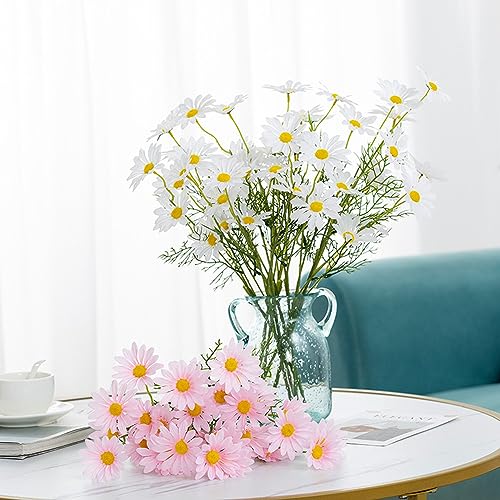 NatureMan Artificial Flowers 12 Bundles Artificial Silk Daisy UV Resistant Outdoor Fake Wildflowers with Stems Daisy Arrangements for Home Hotel Office Garden Decoration (White, Pink) - color: White, Pink