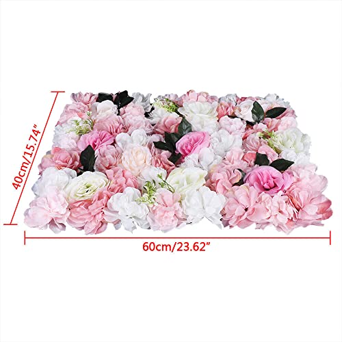Artificial Flower Wall Panels, Silk Wedding Flower Wall Backdrop Panel, 3D Floral Panel Artificial Floral Wall Mat Flower Screen for Photo Party Wedding Wall Background Decor (12PCS White+Pink) - color: 12pcs White+pink