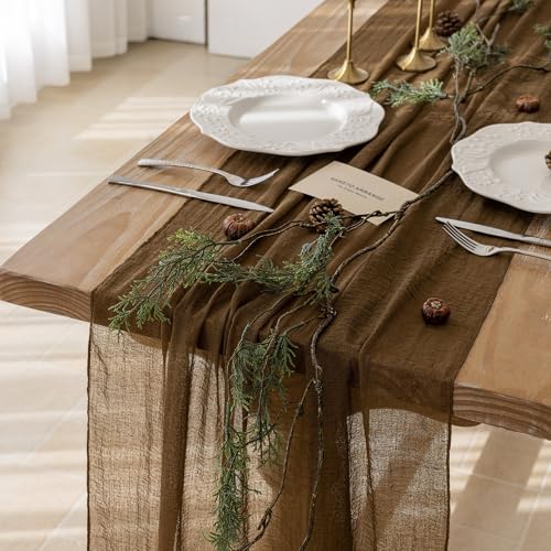 Keketoarrange Coffee Tan Cheesecloth Table Runner Gauze Rustic 120 Inch 10 FT for Wedding Baby Shower Bridal Shower Birthday Engagement Garden Party Long Sheer Spring Summer Home Boho Decorations - color: Coffee, size: 35"x120"(Pack of 1)