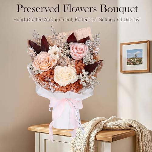 Preserved Bouquet of Flowers - Forever Flowers for Delivery, Real Eternal Roses, Mothers Day Gifts for Mom Grandma Wife, Anniversary Birthday Gifts for Women, Champagne - color: Champagne