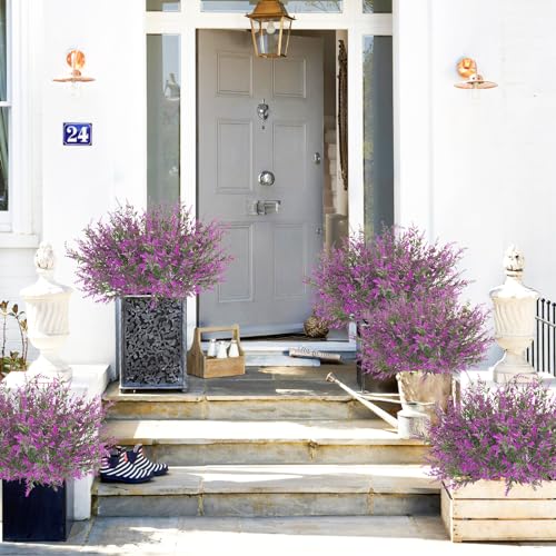 42 Pcs Fake Lavender Flowers Outdoor UV Resistant Faux Plastic Lavender Flowers No Fade Artificial Lavender Purple Plants for Outside Garden Porch Window Box Hanging Planter Decor (Fushia) - color: Fushia, size: 42 Pcs