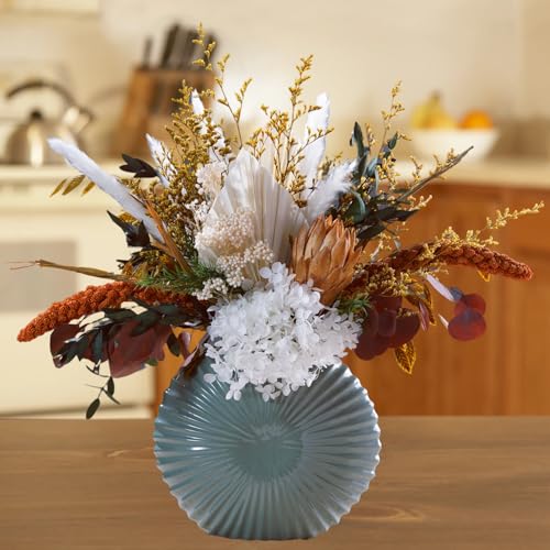 Neutral Dried Flower Bouquet, Cream White & Green Boho Dried Floral Arrangement, Warm Earth Tone Pampas Grass Bouquet for Home Decor, Rustic Farmhouse, Fall & Thanksgiving Centerpiece - color: Neutral Dried Flower Bouquet