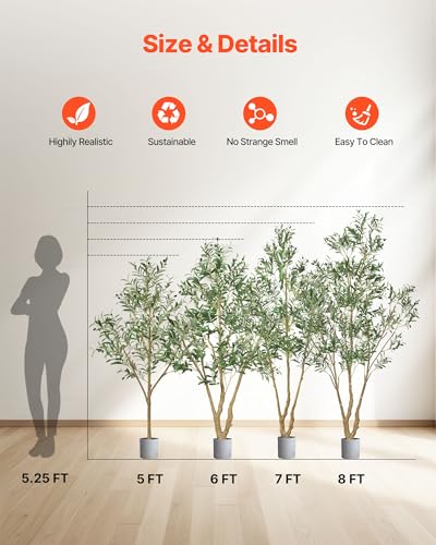 VEVOR 5FT Artificial Olive Tree with Black Pot, Tall Fake Tree with Natural Wood Trunk & Realistic Green Leaves and Fruits, Indoor Faux Plant for Home, Office, Living Room, Corner Decor - color: Olive Tree Type 2, size: 5ft