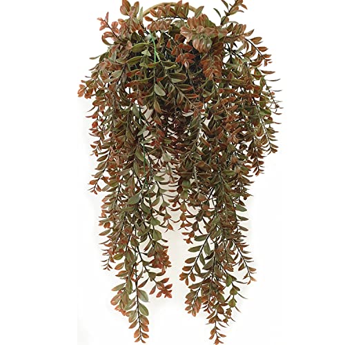 Artificial Hanging Vine, Faux Ivy Leaves Plastic Plants Greenery Fake Foliage Plant UV Resistant Vines Decor for Indoor Outdoor Home Kitchen Garden Office Wall Baskets Wedding Decoration Red 2 Pack - color: Red Leaves Hanging Vine / 2 Pcs