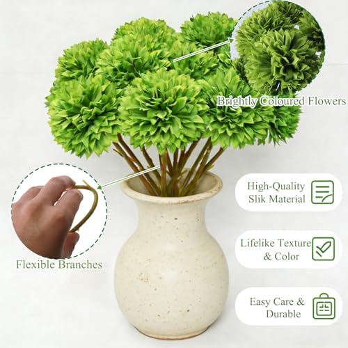 Tinsow 12 pcs Artificial Flowers Green Faux Ball Chrysanthemum Bouquet Flowers Wedding Bouquet for Spring Home Garden Party Wedding Decoration St Patricks Day Table Centerpiece - color: Grass Green