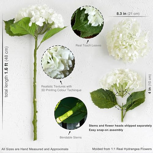 FiveSeasonStuff Snowy White Real Touch Hydrangea Flowers – 2 Large Stems Artificial Hydrangeas for Wedding Bouquets, Centerpieces & Home Table Decor – Gift Box Included - color: Snowy White (2 Stems)