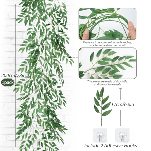 RECUTMS Fake Willow Leaves Vine 6.5ft Artificial Hanging Greenery Garland | Fake Silk Leaf, Faux Twig Rattan Wreath, For Home Wedding Birthday Party Decor, Christmas & Anniversary, Indoor Outdoor - color: Green