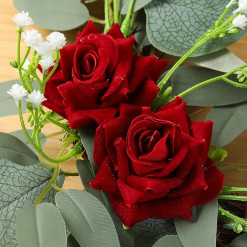 H&W 2pcs Small Size Artificial Wedding Arch Flowers for Wedding Sign, Floral Swag Dusty Decor for Reception Ceremony Backdrop Sweetheart Table （Red Rose） - color: Red Rose
