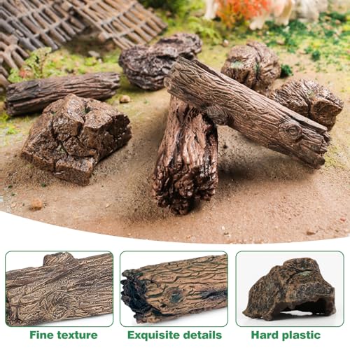 7pcs Diorama Supplies Fake Rocks, Artificial Garden Figurines Tree Stump, Scene Accessories Stone Stumps Statue Ornaments for Micro Train Railway Sand Table Landscape - style: Rocks and Tree Stump