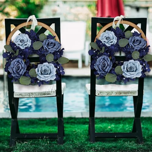 Artificial Flower Candle Rings - 6 Inch Inner Rose Floral Wreaths for Wedding Bridal Event Table Centerpieces Backdrop Decorations (Navy Blue, 6 X Candle Rings) - color: Navy Blue, size: 6 X Floral Wreaths