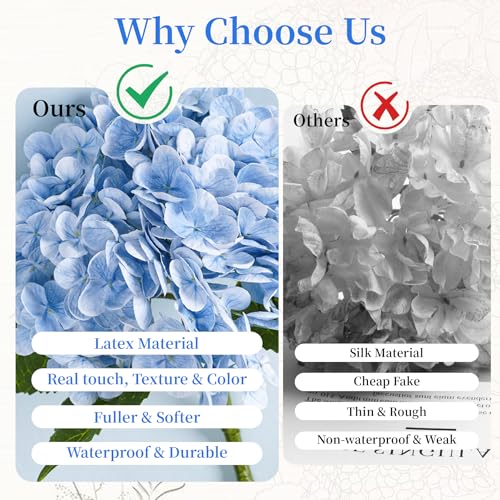 4 Pcs Hydrangea Artificial Flowers, 21'' Real Touch Latex Faux Hydrangeas,Fake Flowers Bouquets for Floral Arrangements Outdoor Wedding Kitchen Table Centerpiece Home Decoration（2White & 2Light Blue） - color: 2 Blue & 2 White, size: 4pcs