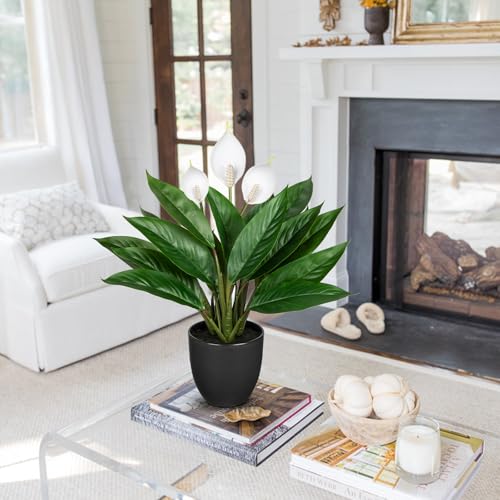 GnFlus Fake Plants 20'' Faux Plants Artificial Potted Plants Indoor Realistic White Anthurium Artificial Flowers, Fake Potted Plants for Home Office Farmhouse Kitchen Bathroom Table Shelf Decor - color: 20'' White