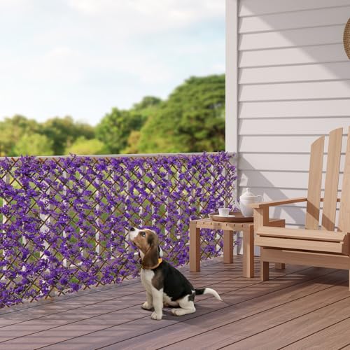 Giantex Expandable Fence Privacy Screen - Decorative Faux Purple Eucalyptus Fencing Panel for Balcony, Artificial Hedges with PE Leaves and Willow for Outdoors Garden Patio Deck Apartment, 1 Pack