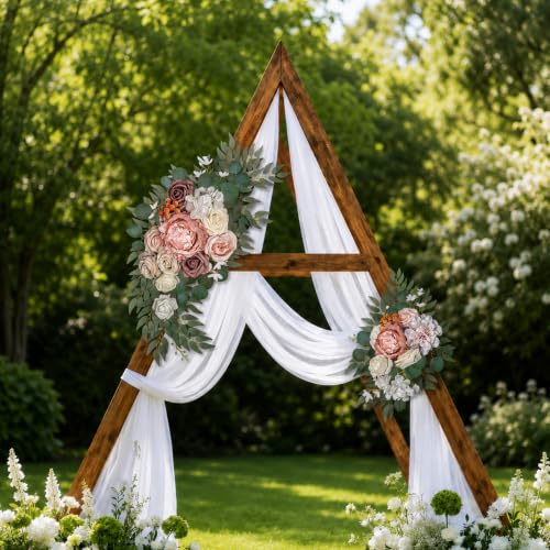 AitnWoy Artificial Wedding Arch Flowers Kit 2 PCS Dust Rose Flowers Silk Peony Floral Swag Welcome Sign for Wedding Ceremony Party Home Garland Decor - color: Reddish Brown, size: 28" + 11"